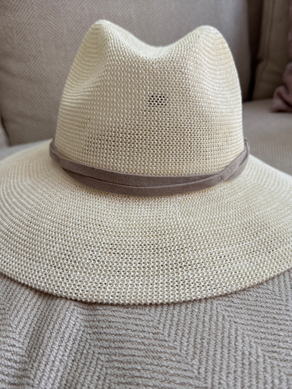 Anthropologie Wide Brim Straw Sun Hat with Taupe Band